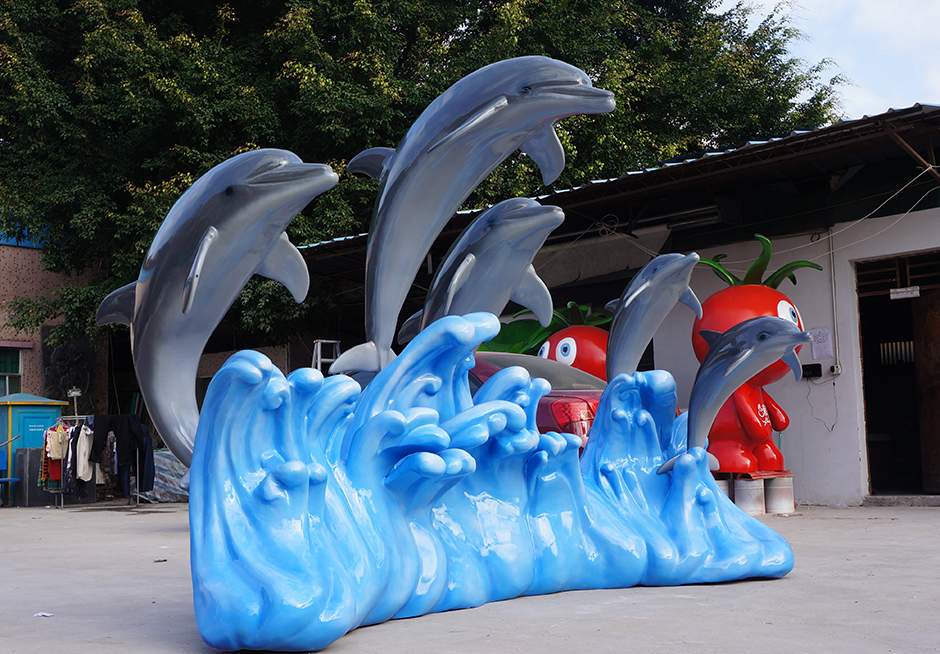 海豚戏水校园雕塑